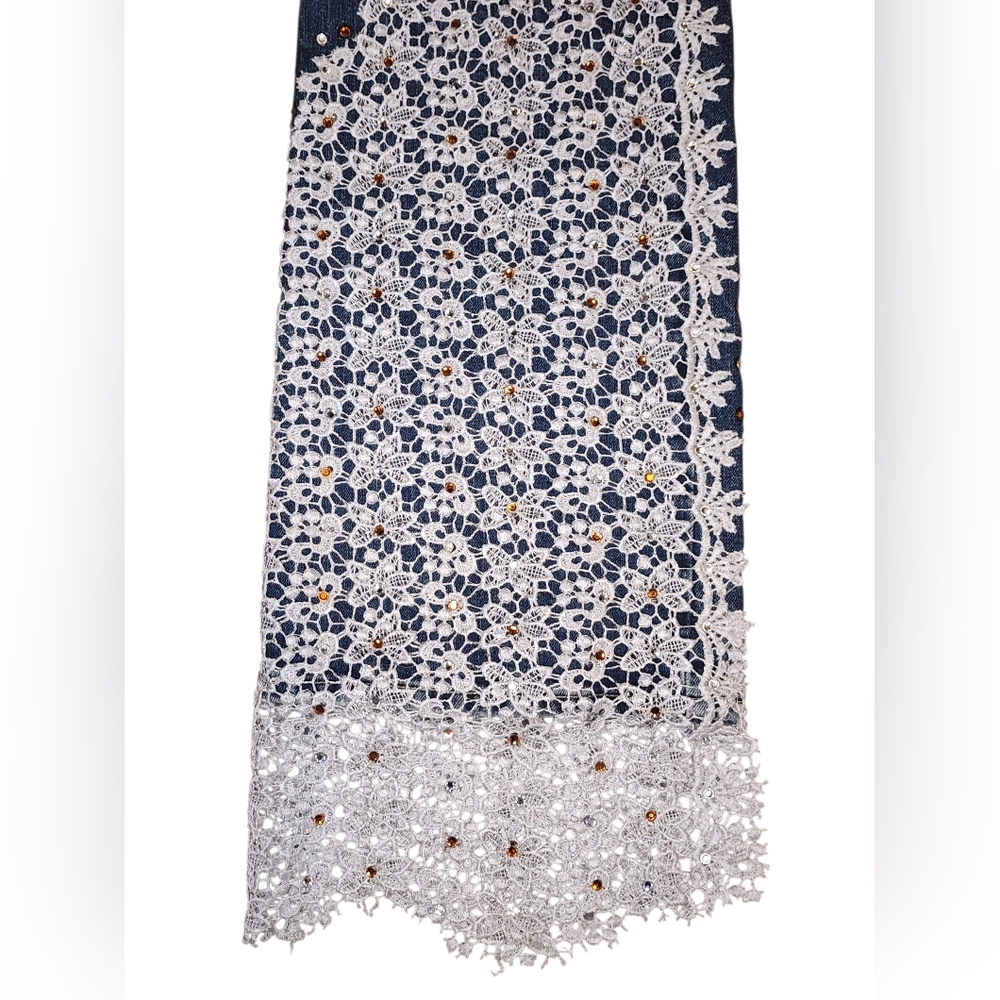 ​VTG Old Navy Y2K Lace Flare Jeans Bedazzled Idaho Star Size 8 Long Custom - Picture 3 of 12